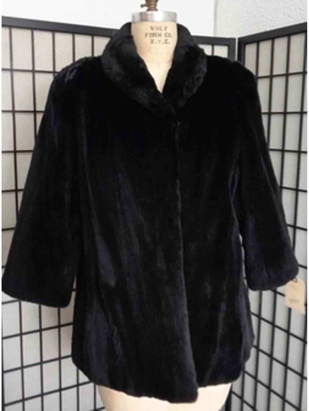 EXCELLENT BLACK SHEARED RACCOON FUR JACKET COAT WOMEN WOMAN SIZE 12-14 LARGE
